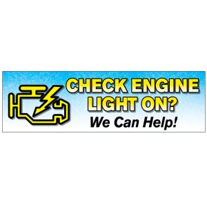 Vinyl Banner - "Check Engine Light On?" - Yellow on Blue