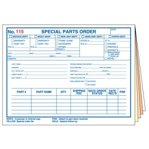 Special Parts Order Form - 5 Part