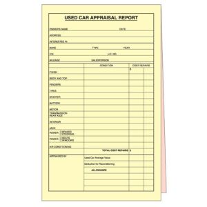 Used Car Appraisal Report Book