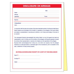 Disclosure on Airbags Form