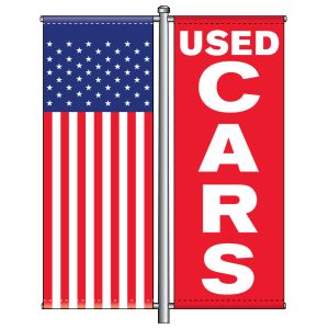 Vinyl Pole Banner Set - American, White on Red "Used Cars"