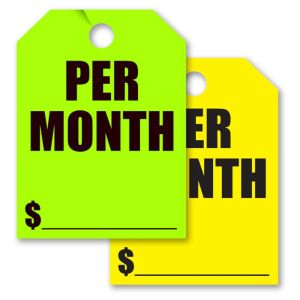 Fluorescent Mirror Hang Tags - "Per Month"