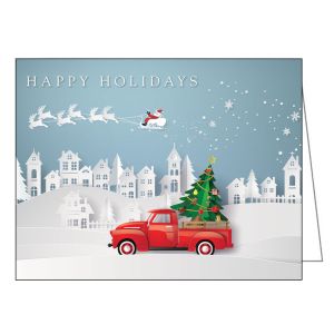 Holiday Card - Red Truck with Paper City