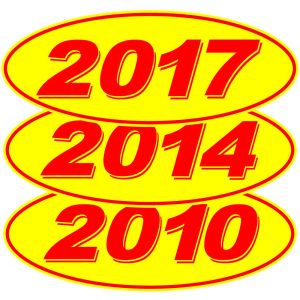 3D Oval Year Windshield Stickers - Red on Yellow
