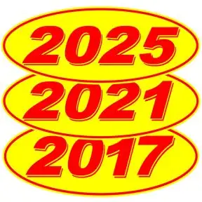 3D Oval Year Windshield Stickers - Red on Yellow