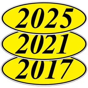 Oval Year Windshield Stickers - Black on Yellow