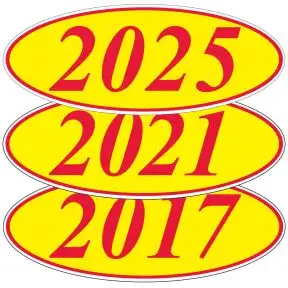 Oval Year Windshield Stickers - Red on Yellow