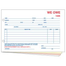 "We Owe" Form - 4 Part without Personalization