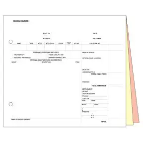 Vehicle Invoice - 3 Part without Personalization