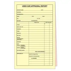 Used Car Appraisal Report Book - 2 Part