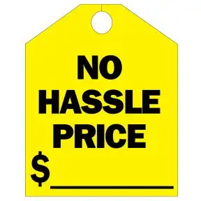 Mirror Hang Tag - "No Hassle Price" Bright Yellow