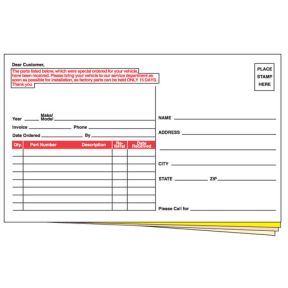 Parts Special Order Form - 4 Part