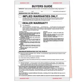 "Implied Warranties" New York Buyers Guide Form