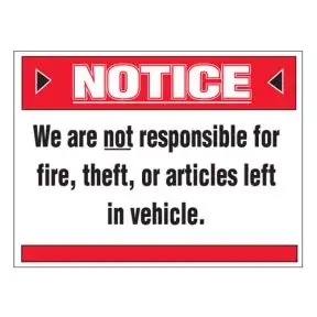 Shop Wall Sign - "We are not responsible"