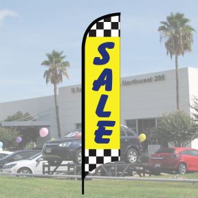 Sales Wave Flag Kits - "Sale" Raceway Checkered Dark Blue on Yellow