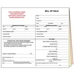 Bill of Sale Form with Personalization