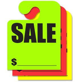 Fluorescent Mirror Hang Tags - Hook Style - "Sale"