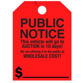Fluorescent Mirror Hang Tag - "Public Notice"