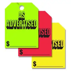 Fluorescent Mirror Hang Tags - "As Advertised"
