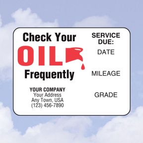 Static Cling Oil Change Sticker with Personalization