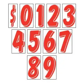 Number Windshield Stickers - 7.5" Red on White