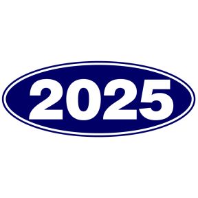 Oval Year Windshield Stickers - White on Blue