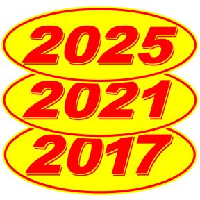 3D Oval Year Windshield Stickers - Red on Yellow