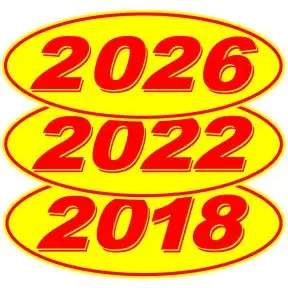 3D Oval Year Windshield Stickers - Red on Yellow