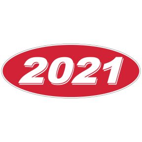 Oval Year Windshield Stickers - White on Red