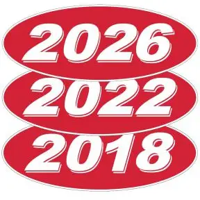 Oval Year Windshield Stickers - White on Red