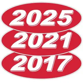 Oval Year Windshield Stickers - White on Red