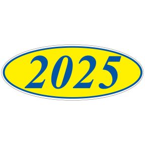 Oval Year Windshield Stickers - Blue on Yellow