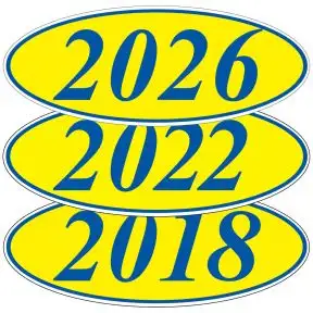Oval Year Windshield Stickers - Blue on Yellow