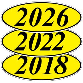 Oval Year Windshield Stickers - Black on Yellow