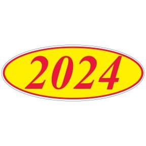 Oval Year Windshield Stickers - Red on Yellow
