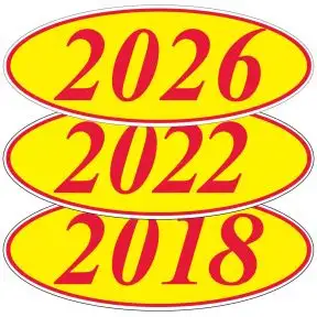 Oval Year Windshield Stickers - Red on Yellow