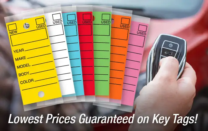 Lowest Prices Guaranteed on Laminated Key Tags for car dealerships.